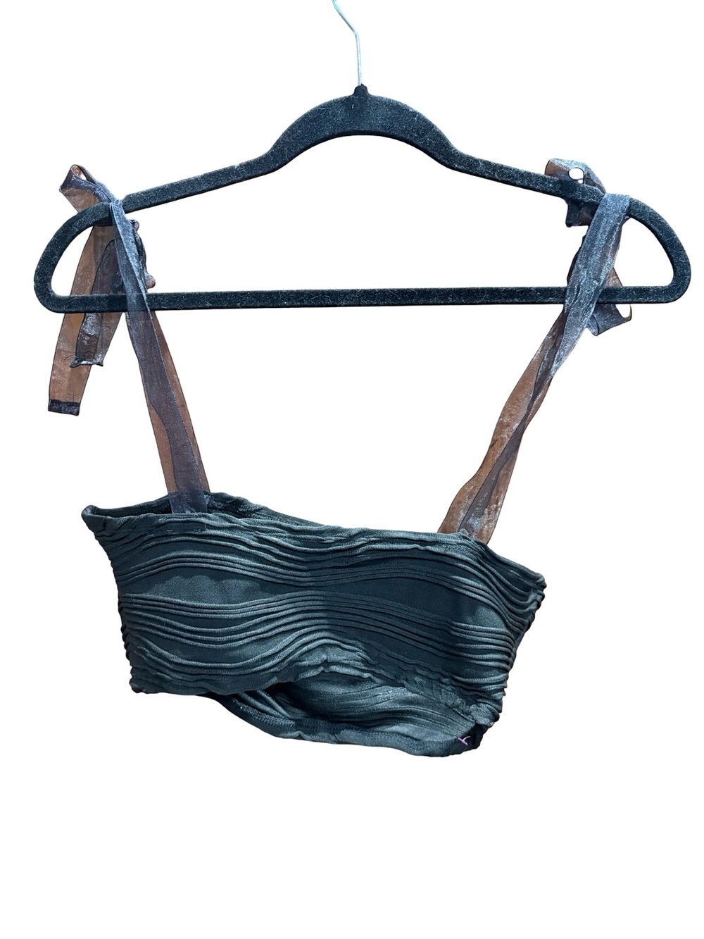 Black Textured Bandeau Top with Sheer Straps